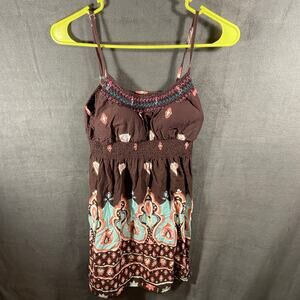 NOBO women babydoll cami top large Y2K chocolate brown 2000s cottagecore smocked